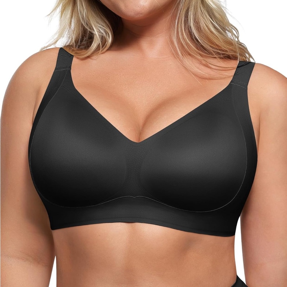 SHAPELLX Black XL Bra Seamless Comfort No Underwire Minimizer